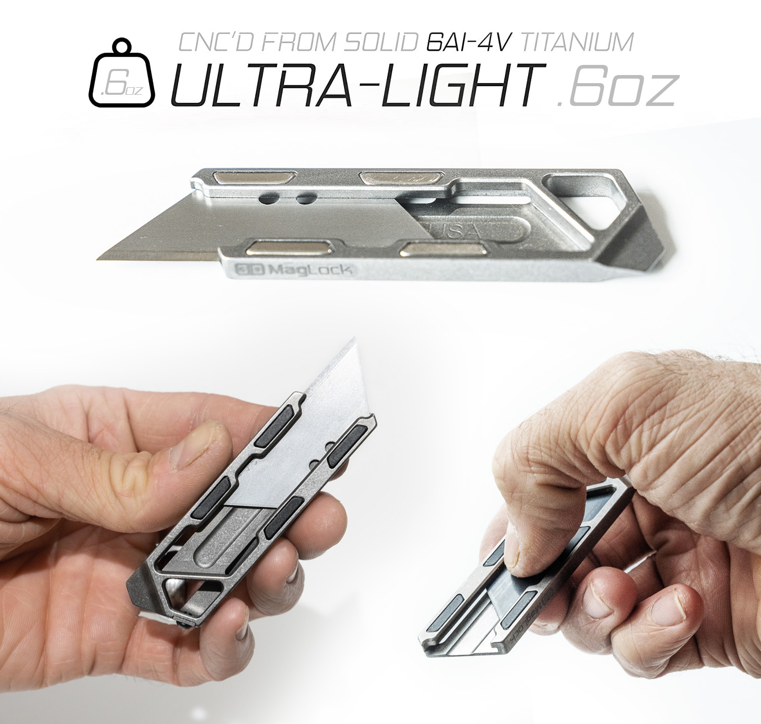 TiRant® RAZOR-M 3.0 MagLock Utility Knife (Stonewashed 6AL-4V Titanium) - Image 8