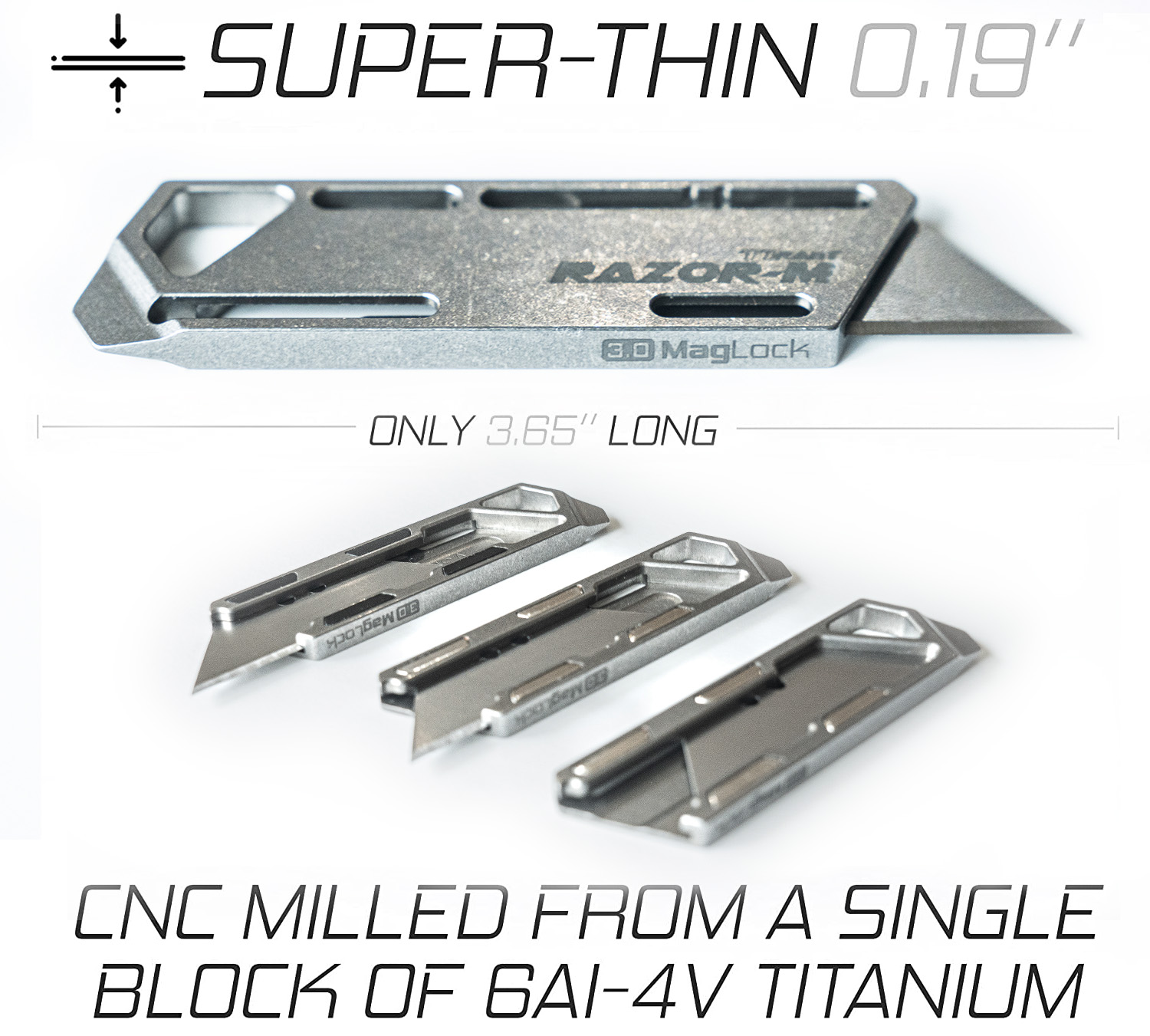 TiRant® RAZOR-M 3.0 MagLock Utility Knife (Stonewashed 6AL-4V Titanium) - Image 12