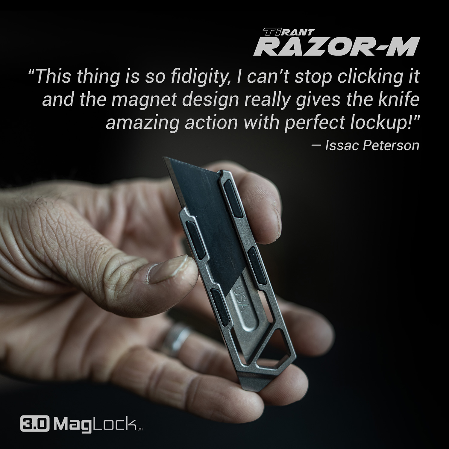 TiRant® RAZOR-M 3.0 MagLock Utility Knife (Stonewashed 6AL-4V Titanium) - Image 7