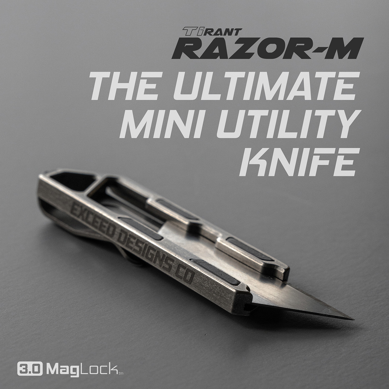 TiRant® RAZOR-M 3.0 MagLock Utility Knife (Stonewashed 6AL-4V Titanium) - Image 3