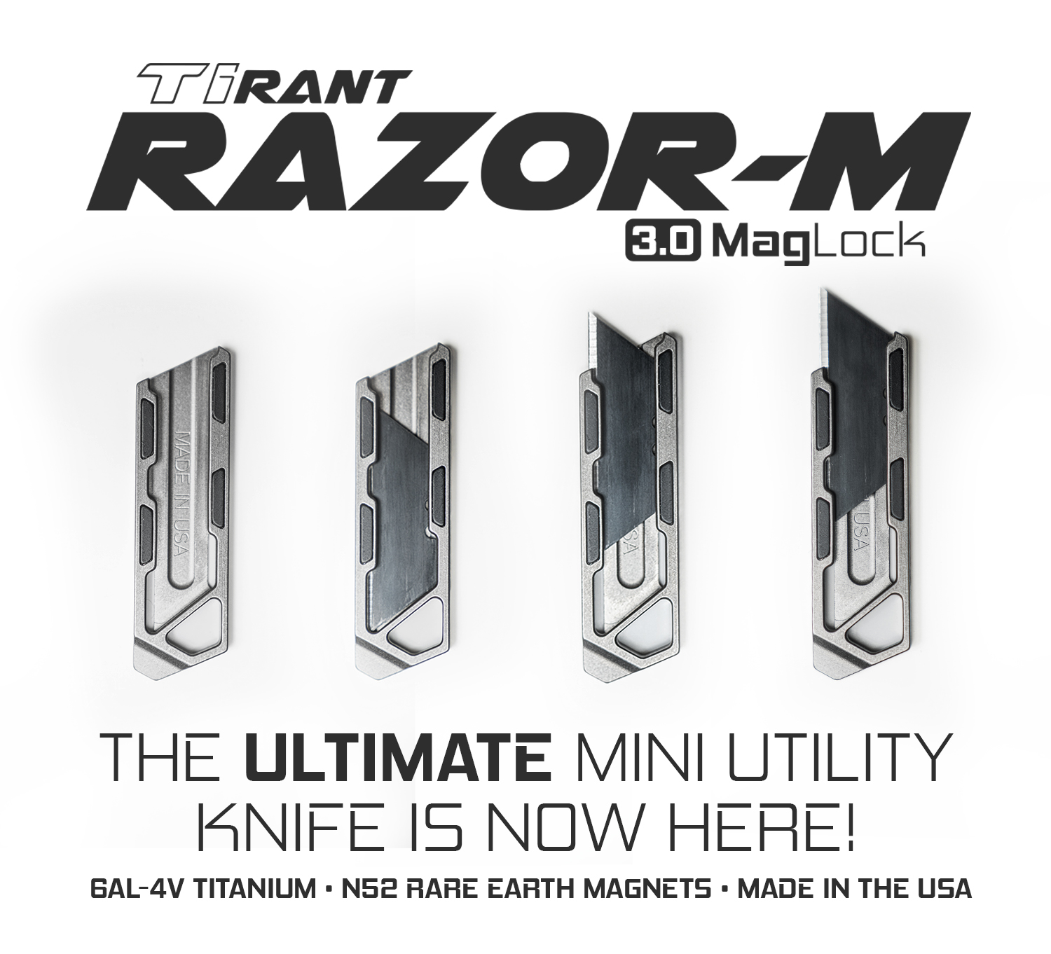 TiRant® RAZOR-M 3.0 MagLock Utility Knife (Stonewashed 6AL-4V Titanium) - Image 2
