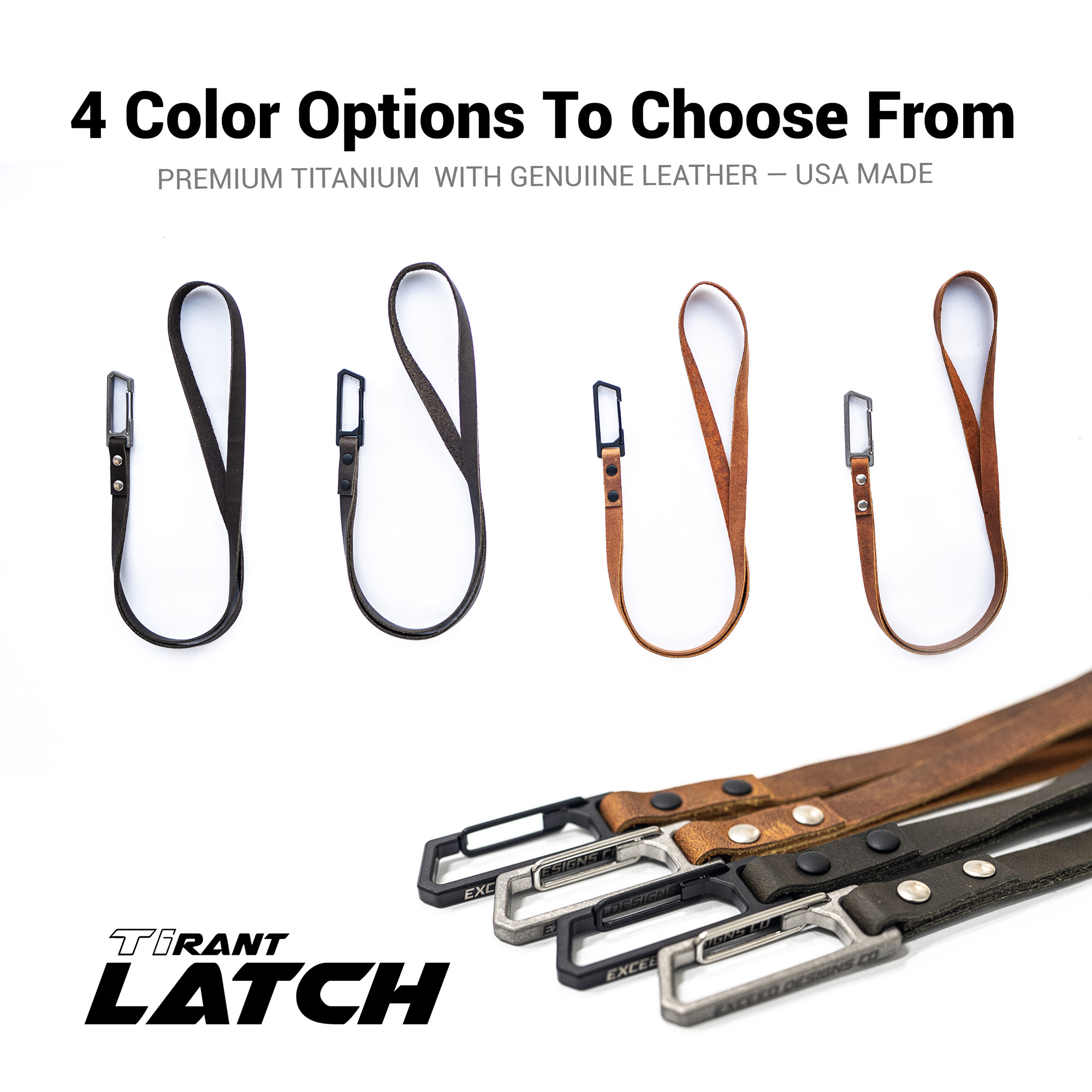 Ash-Black TiRant® LATCH 17" Leather Neck Lanyard W/Titanium Carabiner For Keys & Accessories (Made In USA) - Image 5