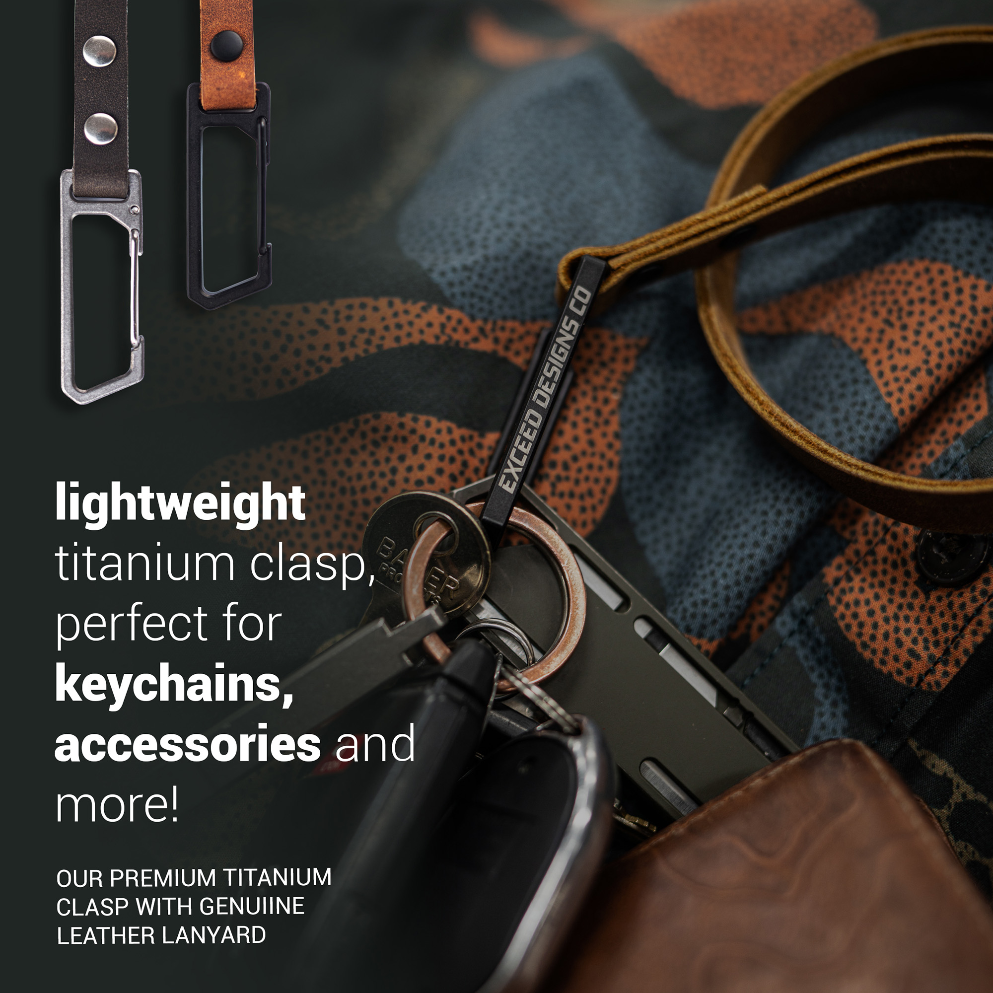 Russet-Brown TiRant® LATCH 6" Mini Leather Wrist Lanyard W/Titanium Carabiner For Keys & Accessories (Made In USA) - Image 4