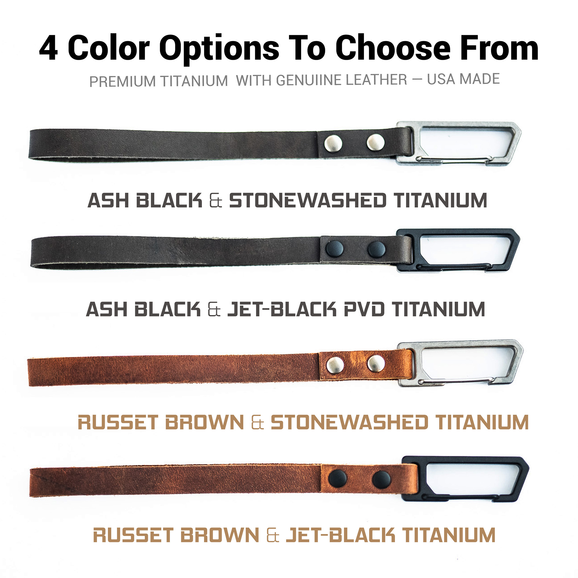 Russet-Brown TiRant® LATCH 6" Mini Leather Wrist Lanyard W/Titanium Carabiner For Keys & Accessories (Made In USA) - Image 7