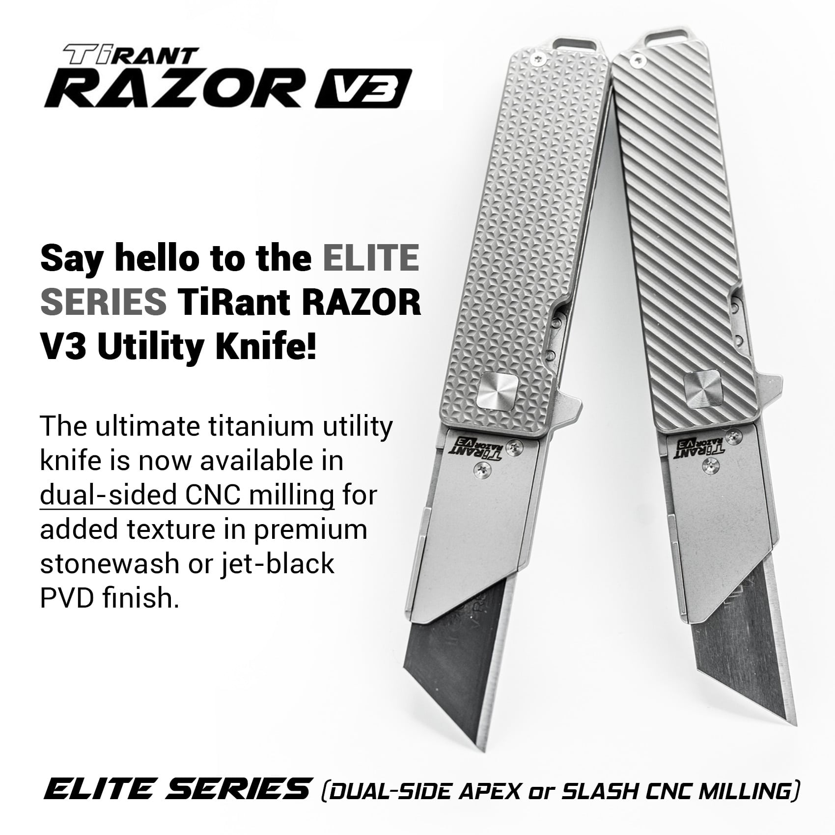 TiRant® RAZOR V3 Utility Knife (Jet-Black 6AL-4V Titanium) Dual SLASH Edition - Complete - Image 4