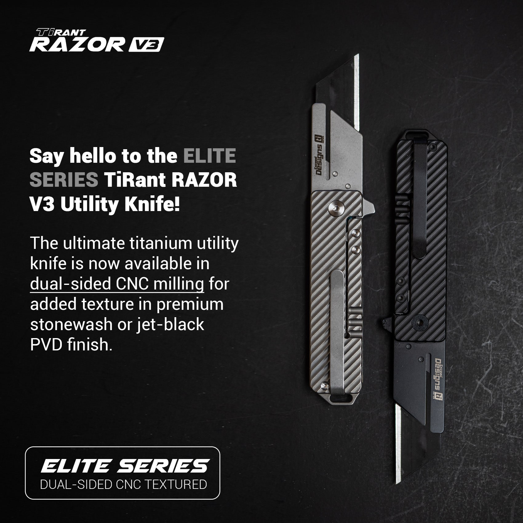 TiRant® RAZOR V3 Utility Knife (Jet-Black 6AL-4V Titanium) Dual SLASH Edition - Complete - Image 2