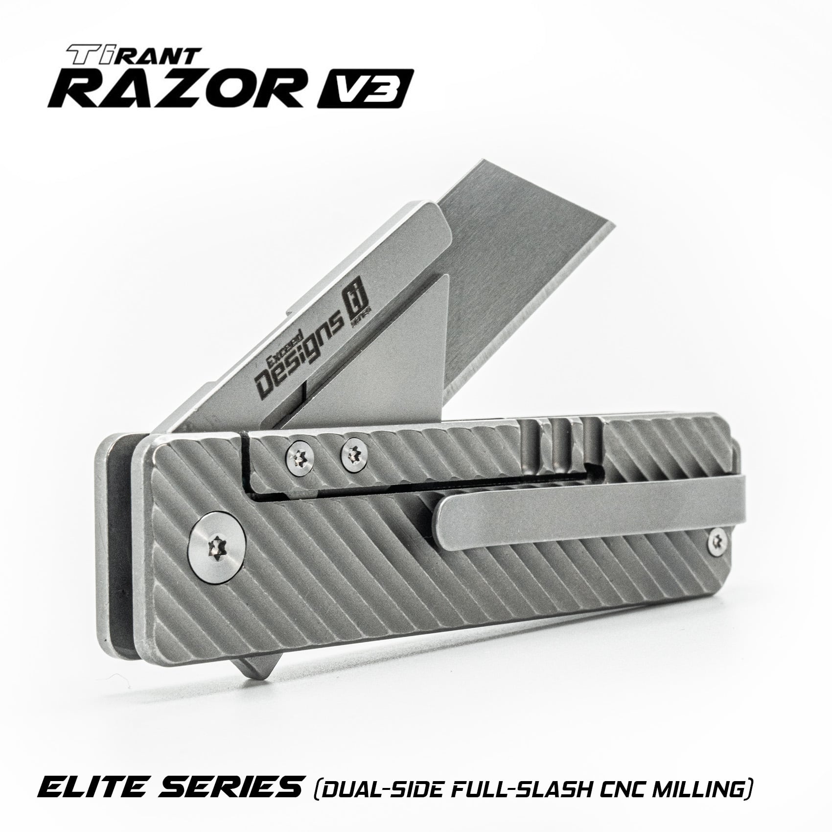 TiRant® RAZOR V3 Utility Knife (Jet-Black 6AL-4V Titanium) Dual SLASH Edition - Complete - Image 11