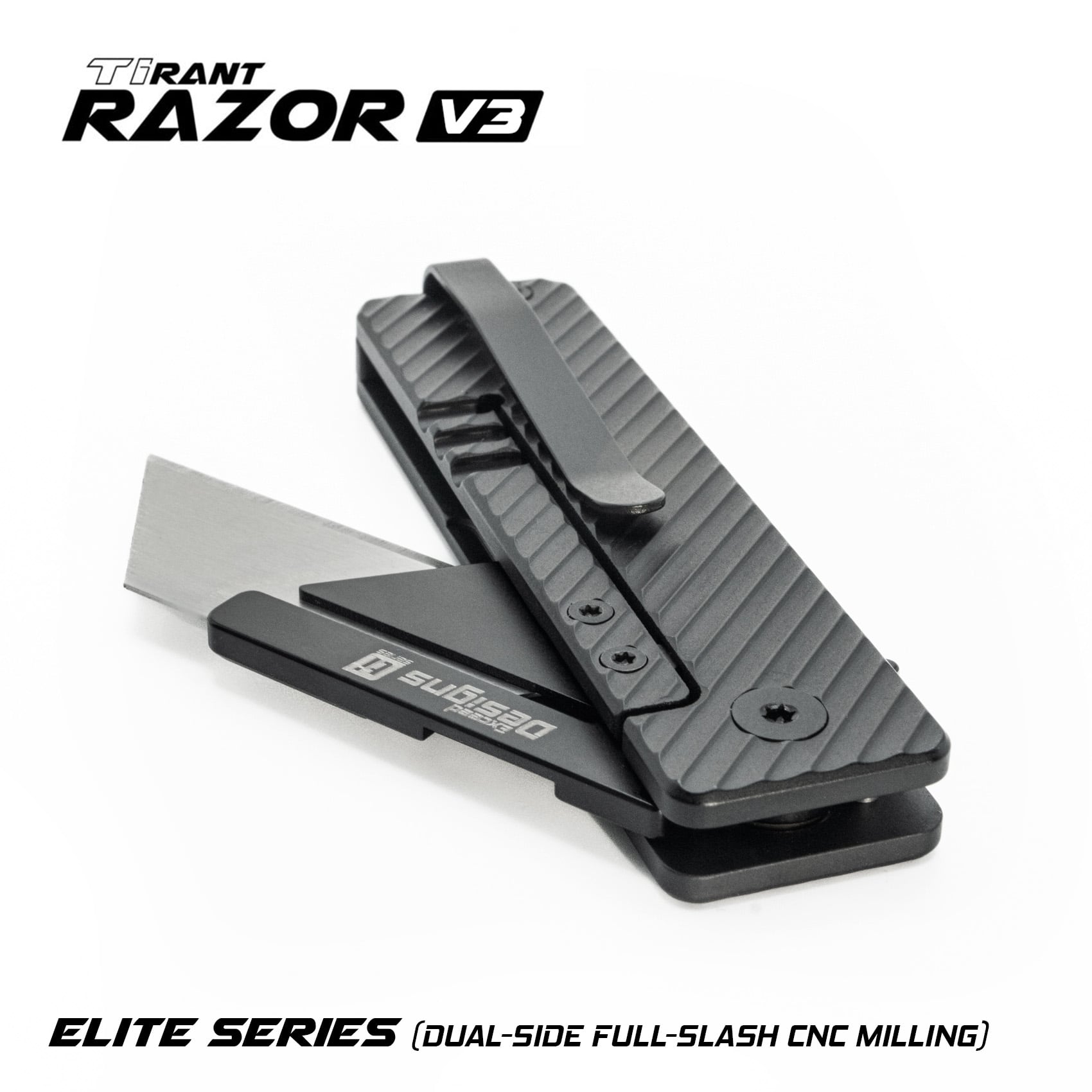 TiRant® RAZOR V3 Utility Knife (Jet-Black 6AL-4V Titanium) Dual SLASH Edition - Complete - Image 3