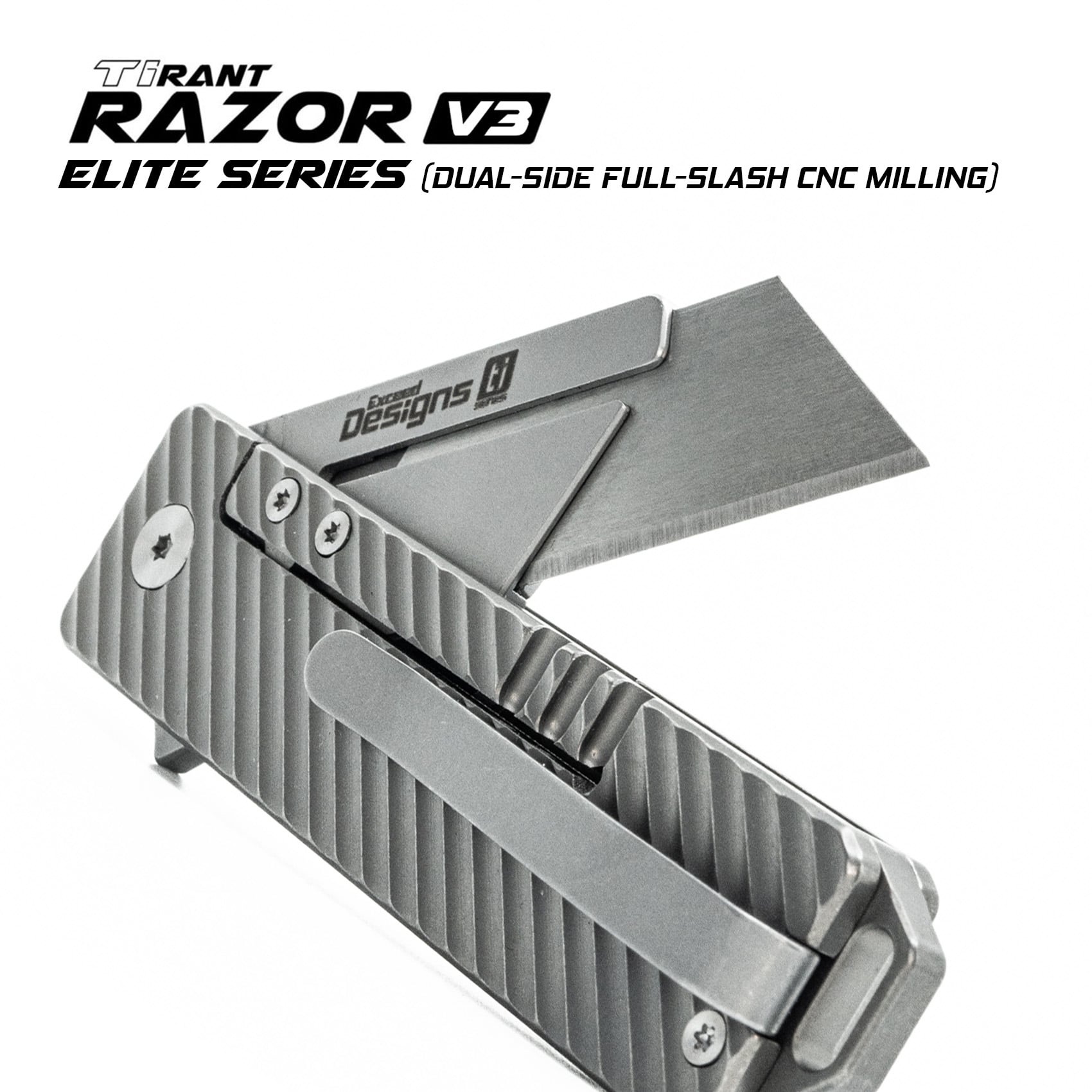 TiRant® RAZOR V3 Utility Knife (Jet-Black 6AL-4V Titanium) Dual SLASH Edition - Complete - Image 10