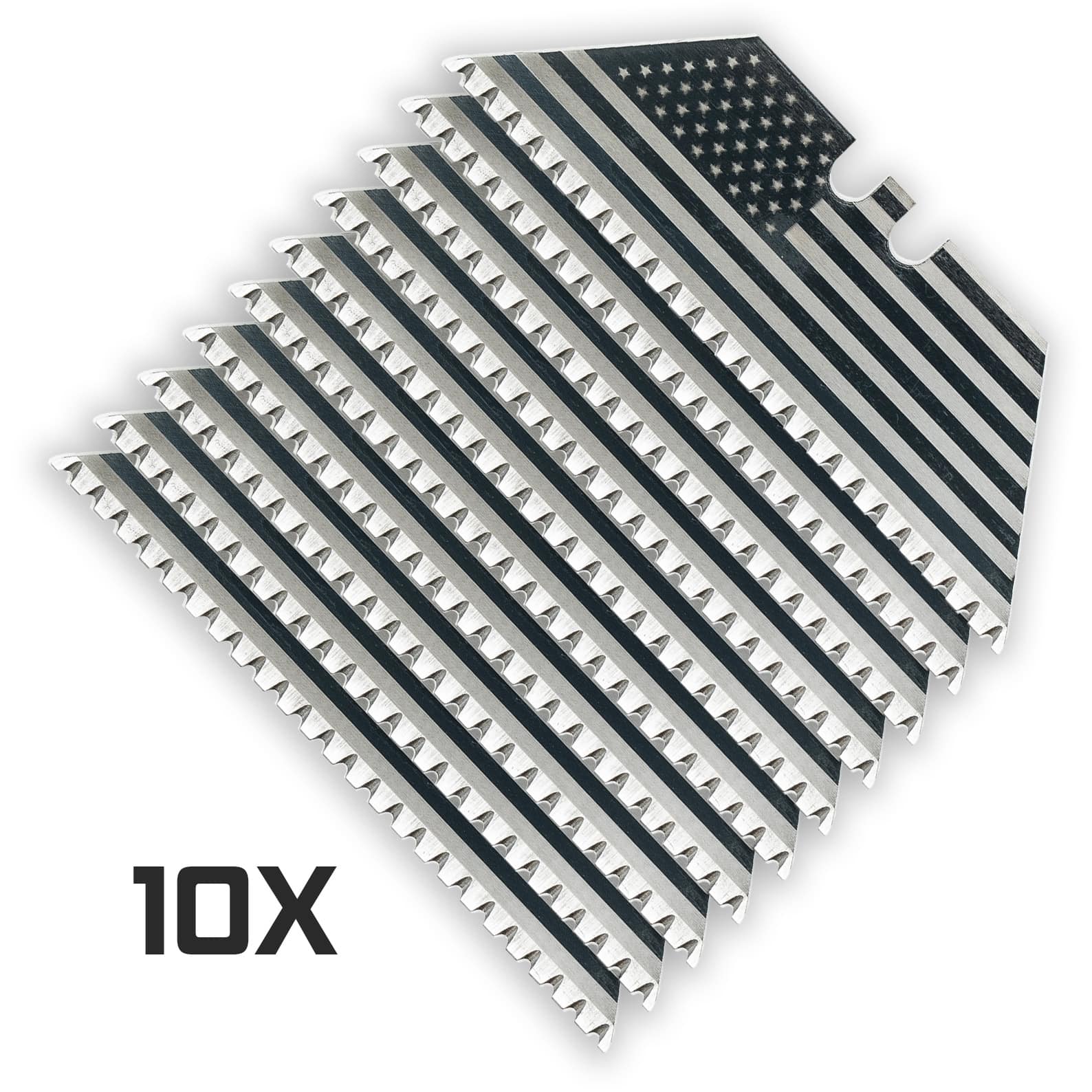 USA Flag 24-Point BLACK MICRO-SERRATED Razor Blades (Black Oxide Coated SK5 Utility Knife Blades) 5-Pack or 10-Pack - Image 5