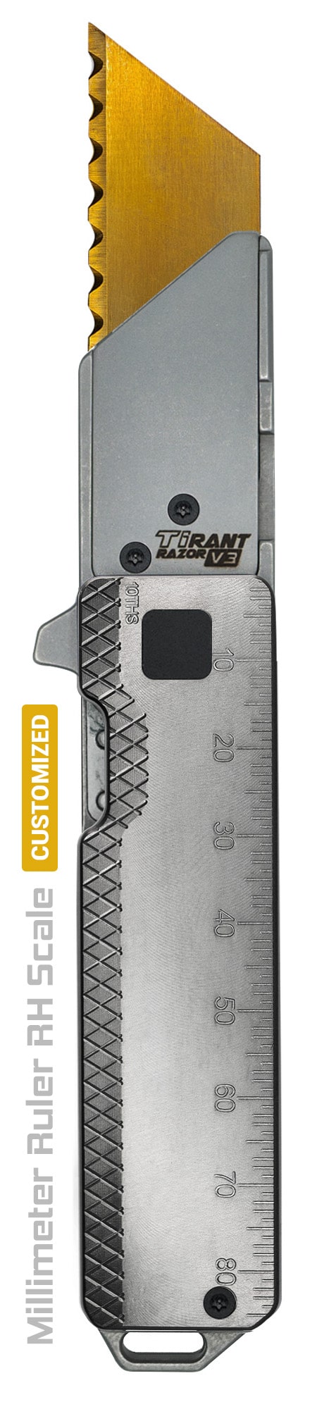 6AL-4V Titanium RULER MM-Edition Metric X-GRID Edition RH Handle Scale (TiRant® RAZOR V3) Custom Milled In USA - Image 5