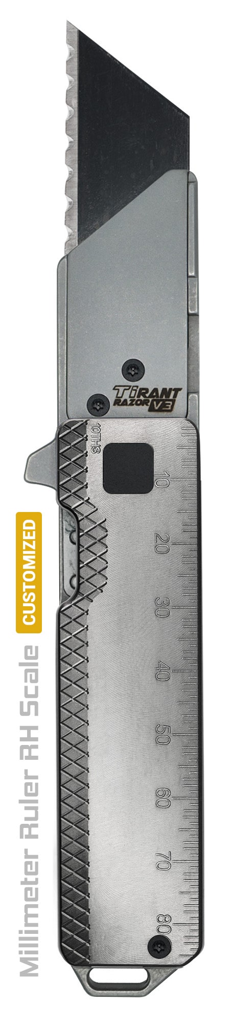 6AL-4V Titanium RULER MM-Edition Metric X-GRID Edition RH Handle Scale (TiRant® RAZOR V3) Custom Milled In USA - Image 4