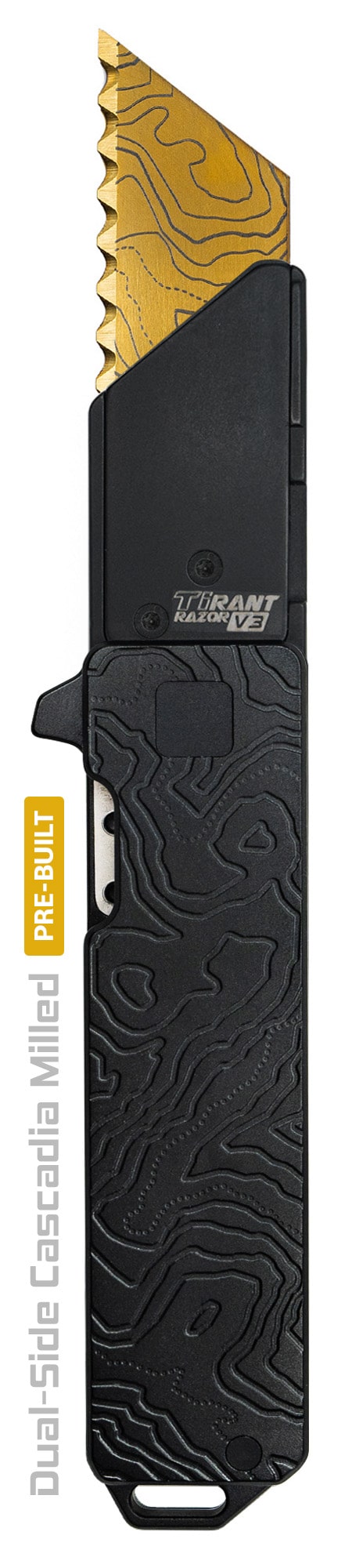 TiRant® RAZOR V3 Utility Knife (Jet-Black 6AL-4V Titanium) Dual-SIde Milled CASCADIA TOPO Edition - Image 11