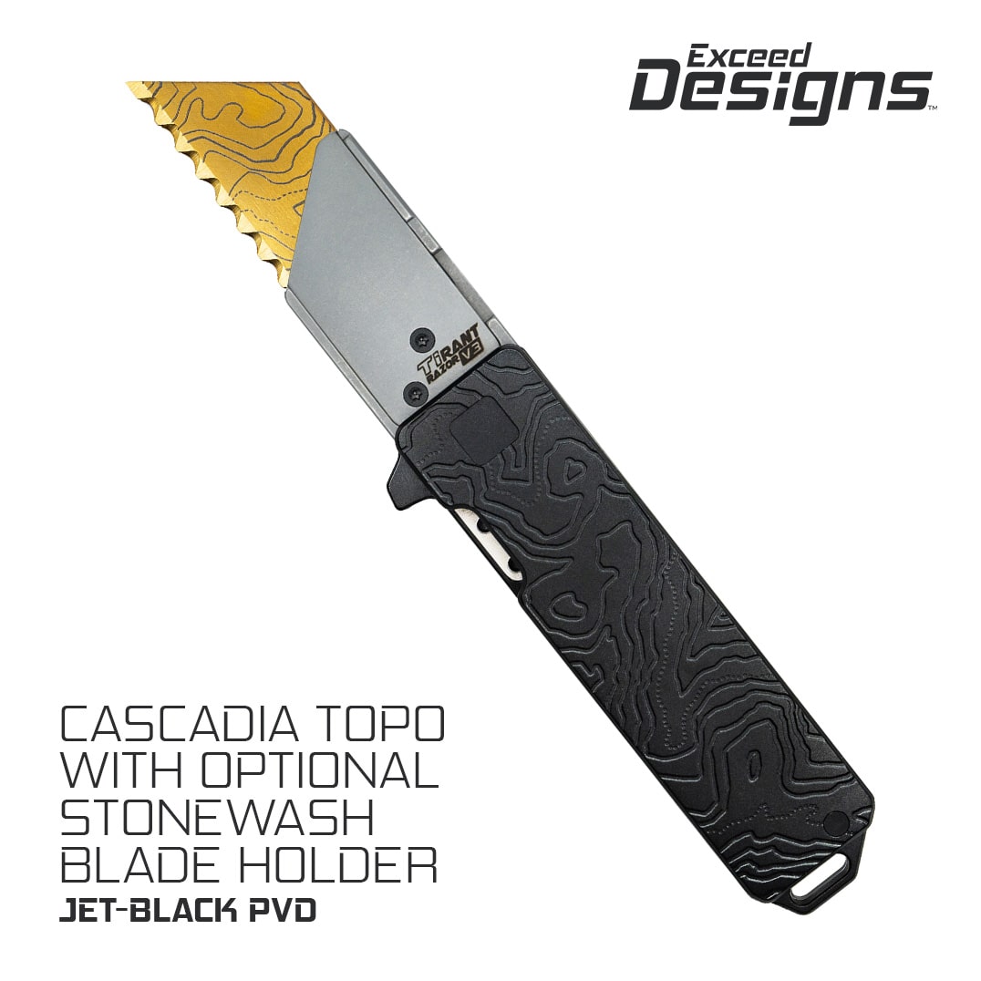 TiRant® RAZOR V3 Utility Knife (Jet-Black 6AL-4V Titanium) Dual-SIde Milled CASCADIA TOPO Edition - Image 5