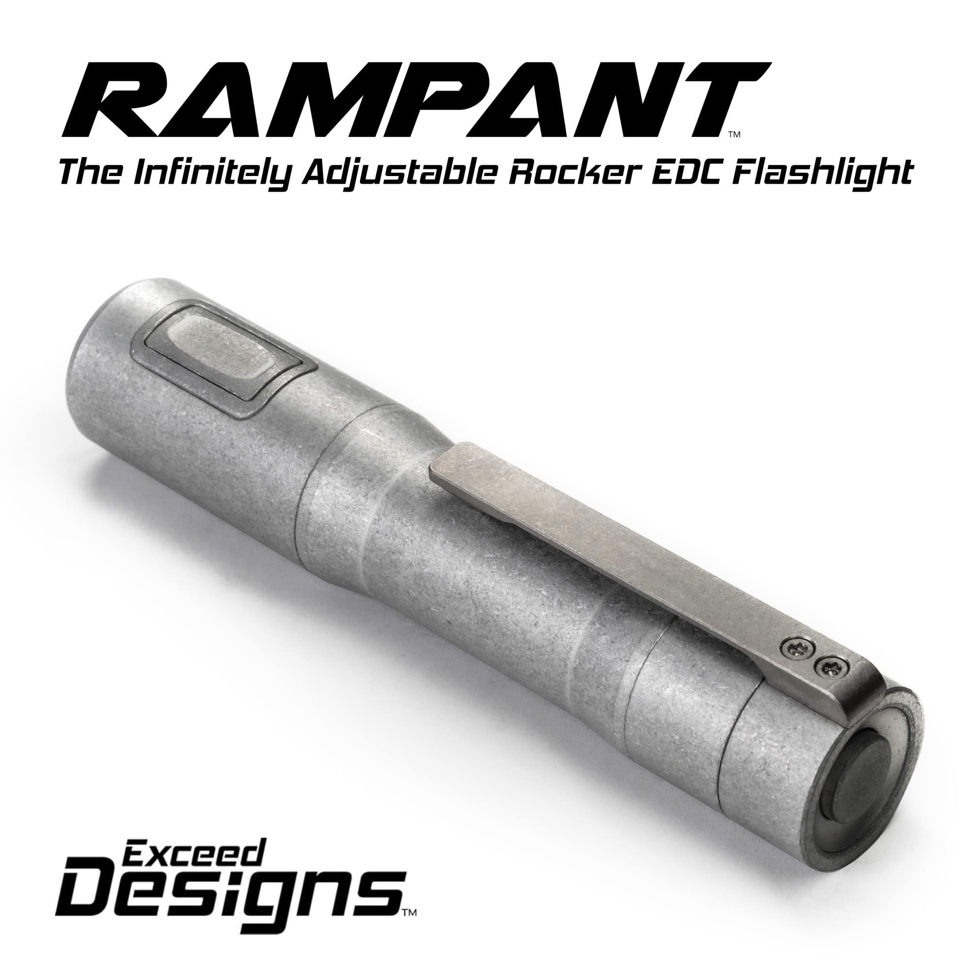 RAMPANTâ„¢ R8 EDC Flashlight (Rough Stonewashed Aluminum + Ti Buttons + Bezel + Clip) 1300+ LUMENS Nichia 519A - Image 6