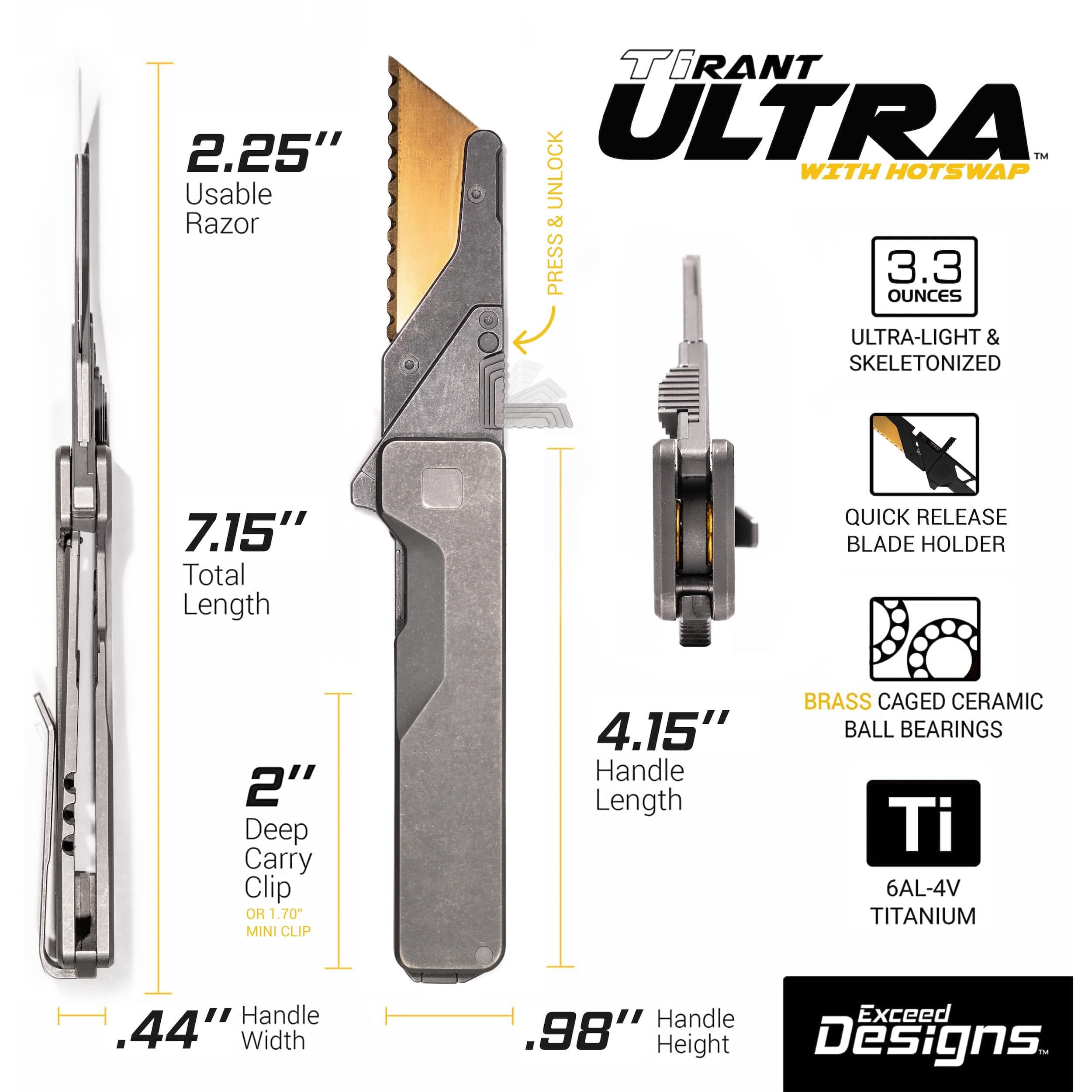 TiRant® ULTRA Utility Knife W/HotSwap™ Blade Replacements (6AL-4V Titanium) Centurion Bronze ANO + Jet-Black Hardware Contrast - Image 2