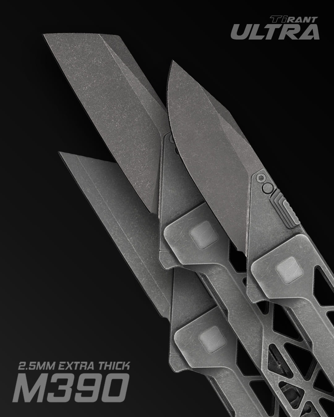 TiRant ULTRA HotSwap™ Drop Point Blade Replacement (Jet-Black EXTRA THICK 2.5mm M390 Tempered 61-62+ HRC) - Image 5