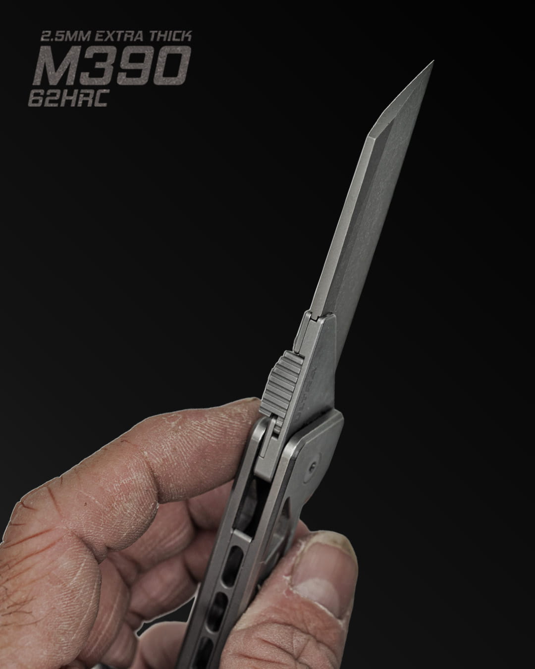 TiRant ULTRA HotSwap™ Drop Point Blade Replacement (Jet-Black EXTRA THICK 2.5mm M390 Tempered 61-62+ HRC) - Image 6