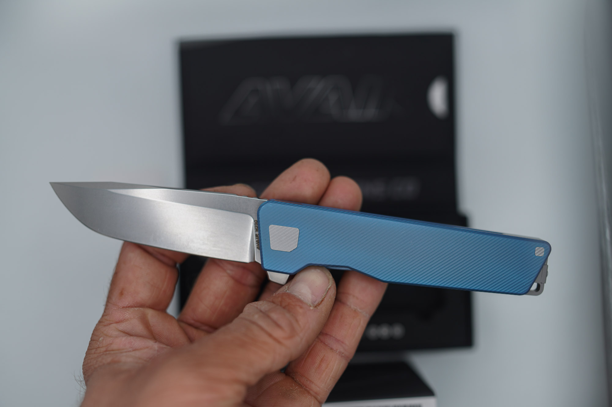 BUILD #92 — Condition 10/10 — AVAIR M390 Micro-Slash - Rare CUSTOM Aqua-Blue Titanium ANO W/Rare First-Run M390 Full Ground Drop Point Blade S/N #1490 - Image 2