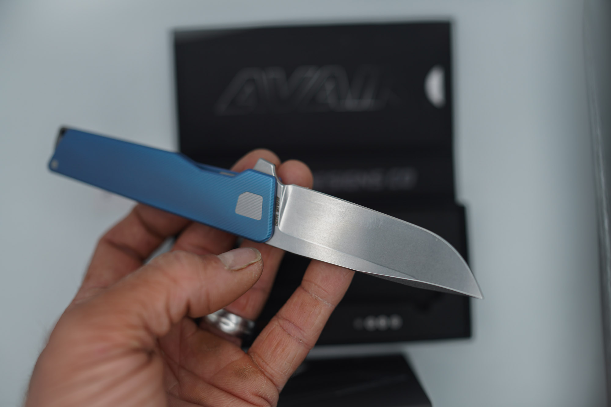 BUILD #92 — Condition 10/10 — AVAIR M390 Micro-Slash - Rare CUSTOM Aqua-Blue Titanium ANO W/Rare First-Run M390 Full Ground Drop Point Blade S/N #1490 - Image 5