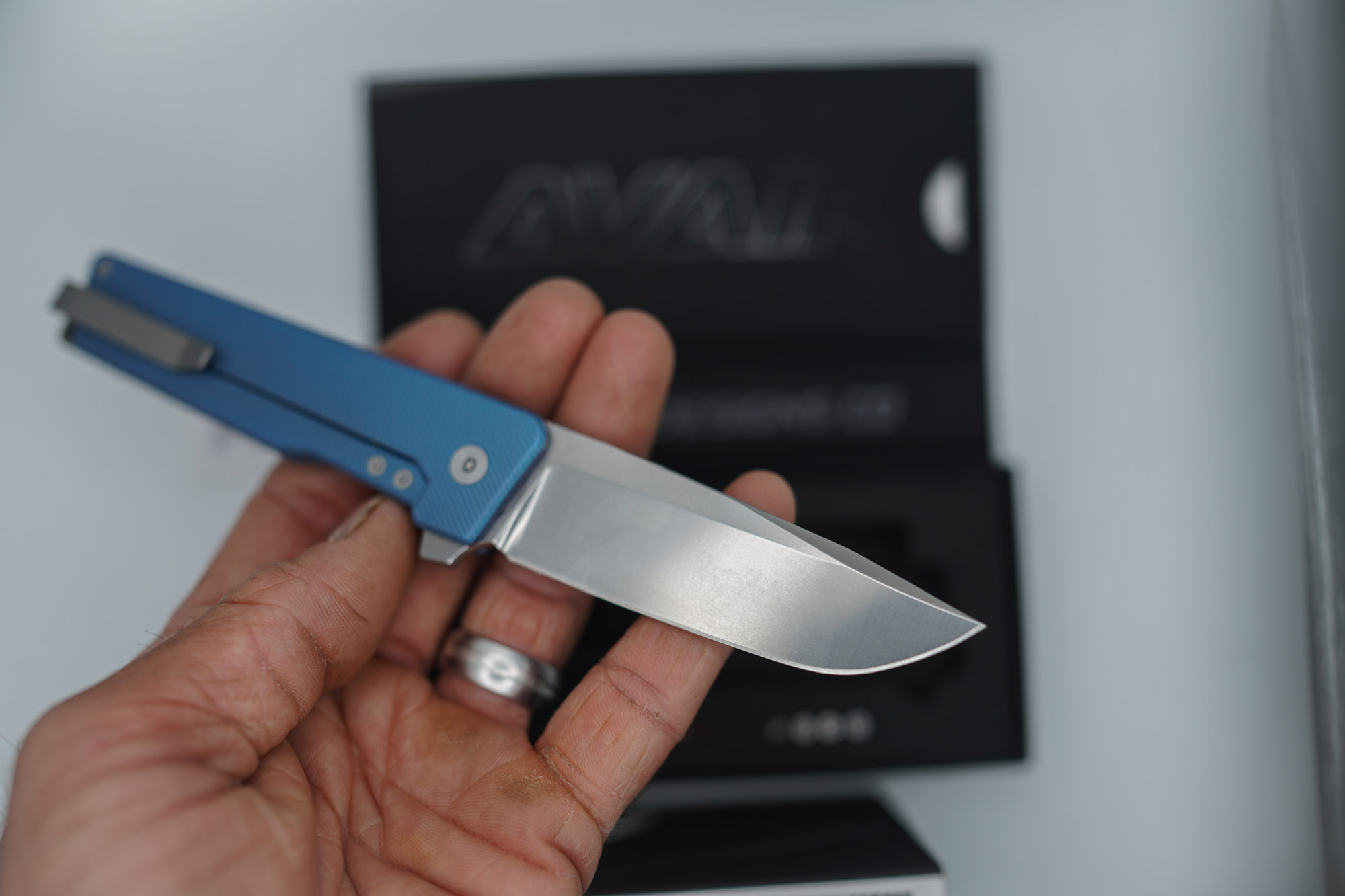 BUILD #92 — Condition 10/10 — AVAIR M390 Micro-Slash - Rare CUSTOM Aqua-Blue Titanium ANO W/Rare First-Run M390 Full Ground Drop Point Blade S/N #1490 - Image 6