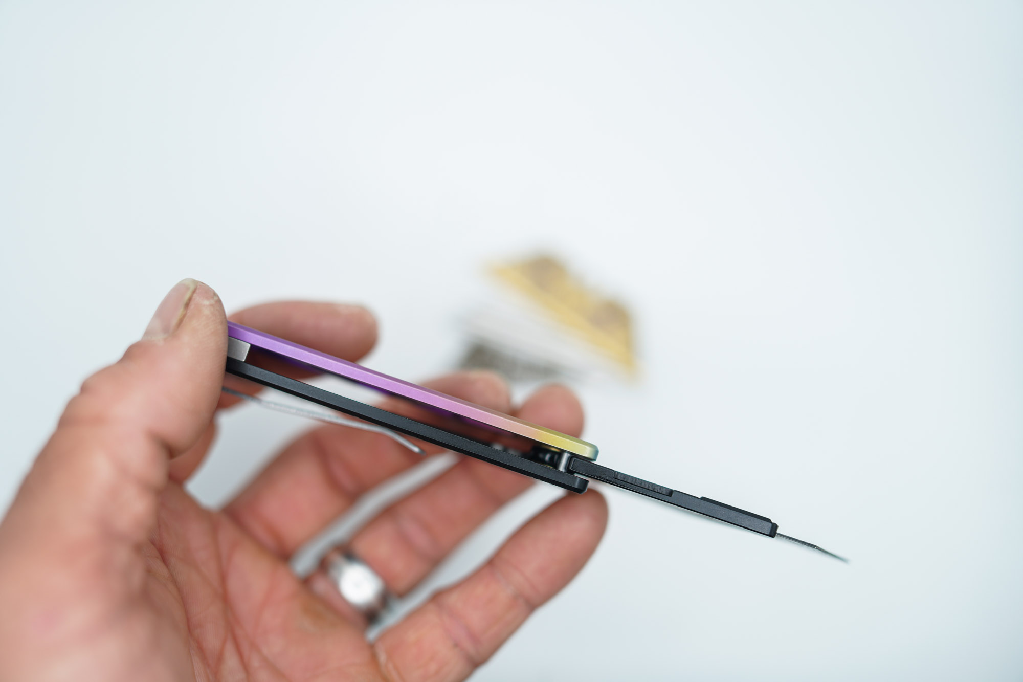 BUILD #167 — Condition 9/10 — TiRant RAZOR V3 + RARE Hand-Applied Custom Purple Color Fade Anodization + Jet-Black LH Topo 3D-Milled Scale + 3X Custom Laser Engraved Razor Blades From The ToolRoom - Image 5